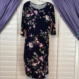 Verse Blue Sheath Dress with 3/4 Cuffed Sleeves